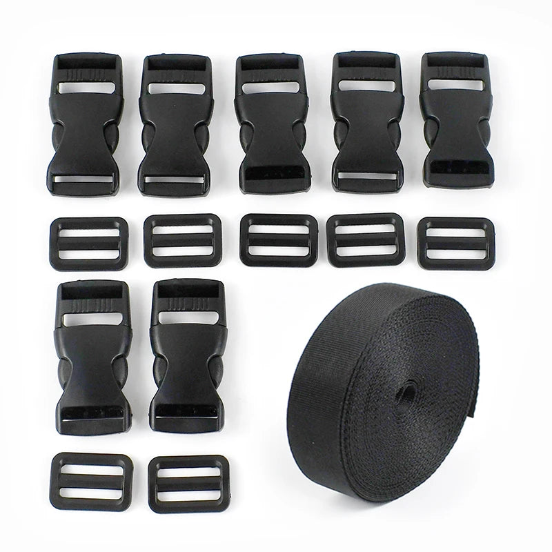 Meetee BK452 2.5cm  Adjustable Bag Accessories  Black Thickened Nylon Webbing Backpack Accessories Square Plastic Release Buc