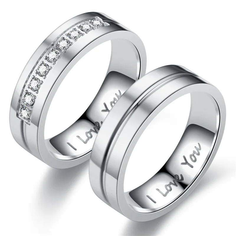 2025 Wholesale Fashionable New Diamond Rings Stainless Steel Rings Engraved I LOVE YOU Couple Rings for Women Men
