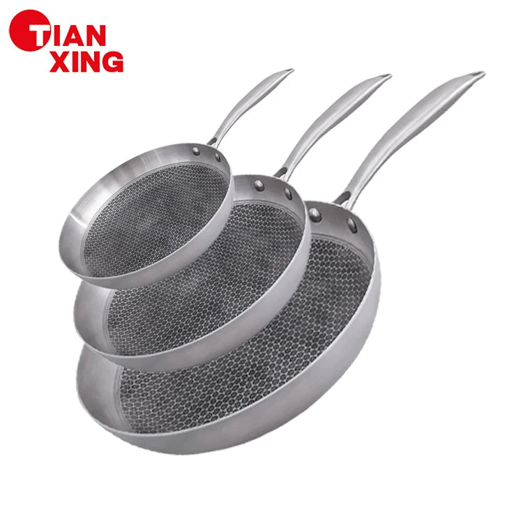 Tianxing Complete Kitchen Fry Pan Honeycomb Skillet Triply Stainless Steel Cookware Induction Nonstick Frying Pan Set of Pan