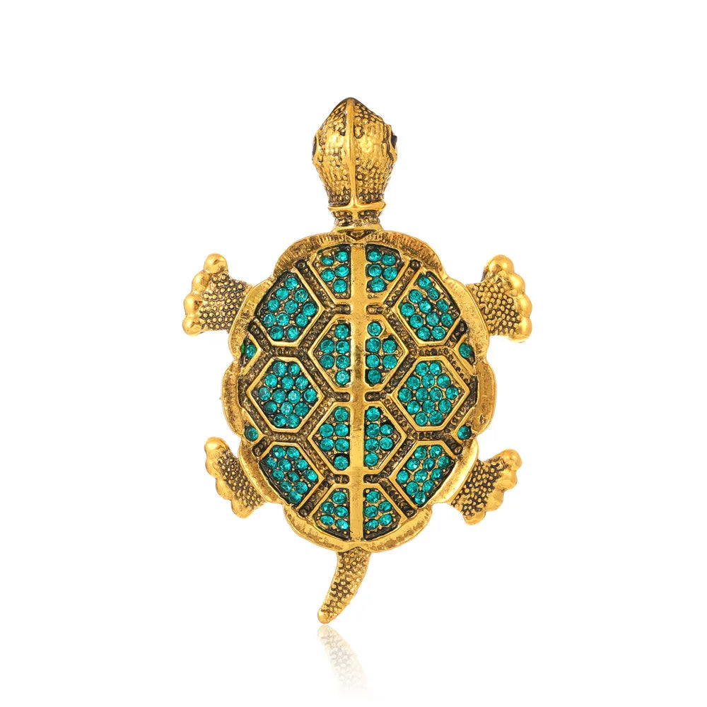 DRAL1132 Fashionable Retro Diamond Inlaid Gold Turtle Small Animal Turtle Chest Flower Ancient Gold Personalized Creative Bro