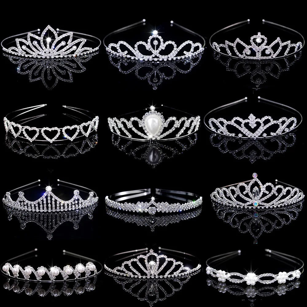 24 Design Simple Hair Jewelry Party Princess Crown Headband Wedding Bridal Pearl Silver Rhinestone Crown Tiaras for Women Gir