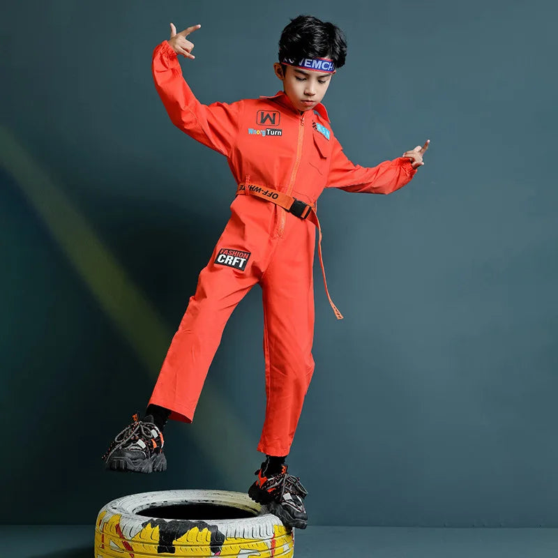 Boy Hip-hop Dance Suit Girls Jazz One-piece Overalls Korean Runway Children Drum Kit Performance Clothes