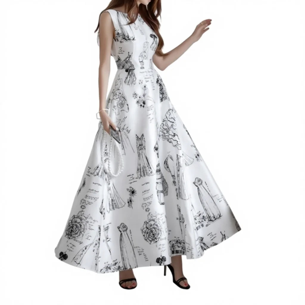 Elegant Women's Eco-Friendly Natural Waist Floor-Length Sleeveless Casual Summer Dress 2024 New Pattern Fashion Print