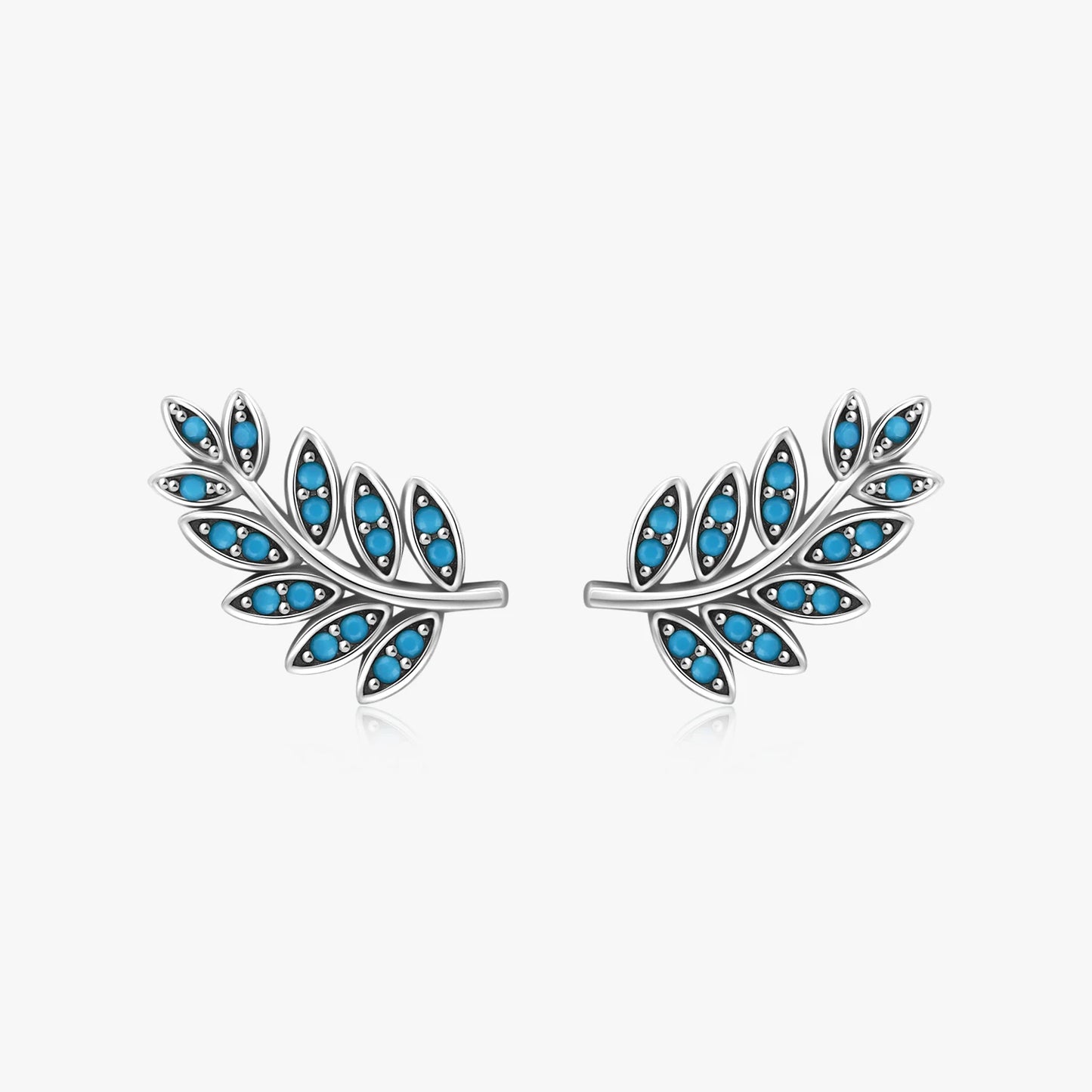 925 Sterling Silver Vintage Leaf Earrings Luxury Natural Turquoise Stud Earrings for Women Anniversary Gift Fine Jewelry