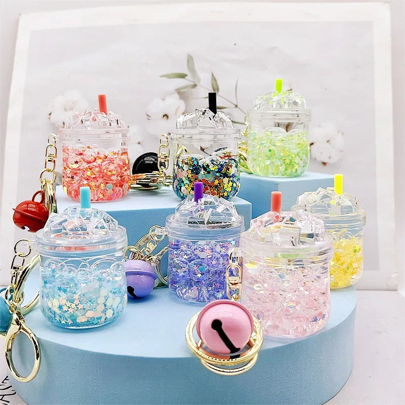 Creative Lucky Gifts Liquid Keychain Glow Quicksand Bottle Keychains for Bag Keyring Car Keychains Trinket Lovely Pendant Gif