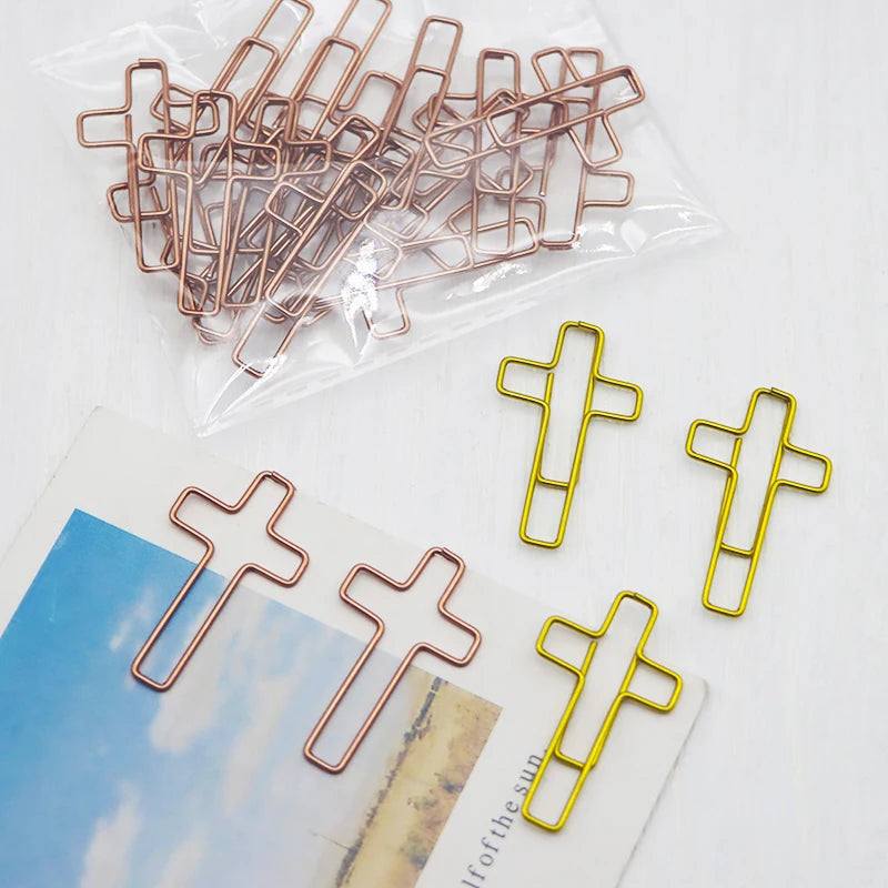 Fast Delivery Christian Gifts Cross Paper Clips Gold & Rose Gold PET Coated Iron Wire Bible Paper Clips