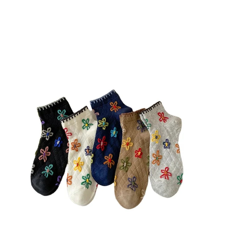 New Spring/Summer Socks Edition Personalized Flower Women's Boat Socks Academy Style Mesh Breathable Short Socks Cotton