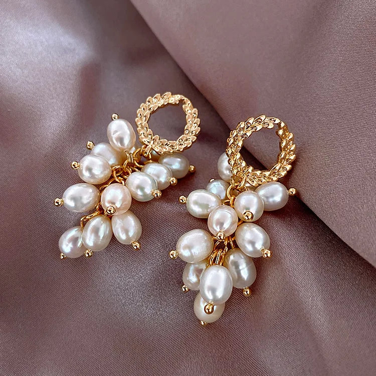 SC Hot Sale Vintage Wheat Ear Long Earrings Fashion Geometric Gold Earrings Statement Pearl Tassel Earrings for Girls