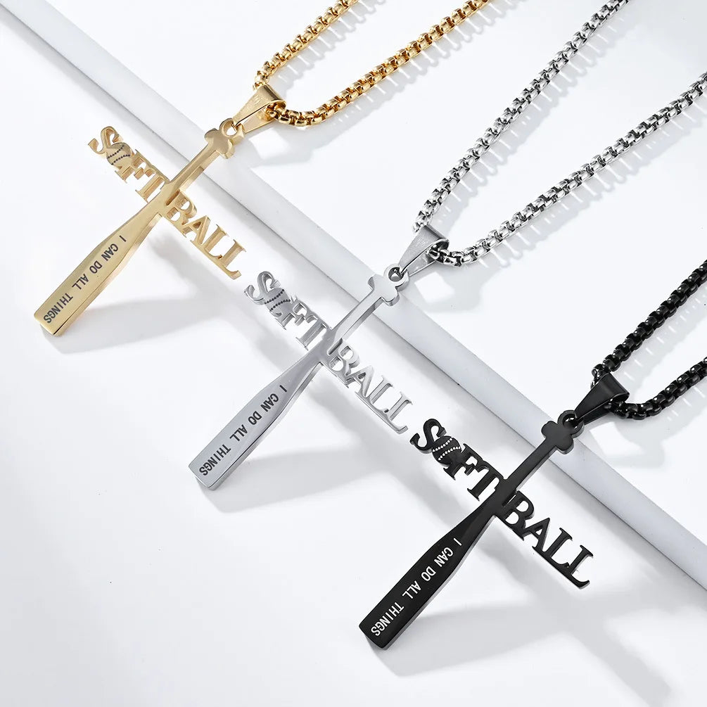 DAIHE 2024 Stainless Steel Non Tarnish Fashion Jewelry Softball Sports Cross Necklace for Men and Women