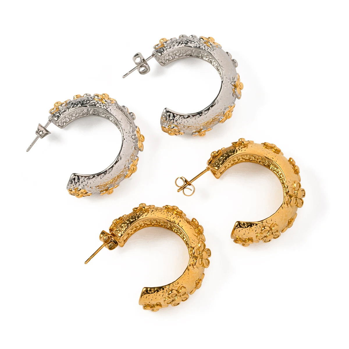 J&D 18K Gold Plated Lava Flower Earrings Elegant Cute Stainless Steel Floral Stud Earring for Women