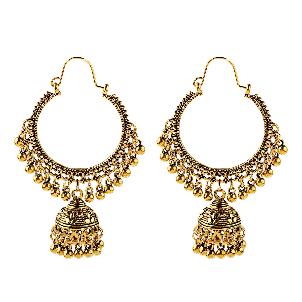 Vintage Indian Jhumka Hoop Earrings Gold Plated Chandbali Statement Earrings Ethnic Boho Dangle Earrings for Women Wedding Pa