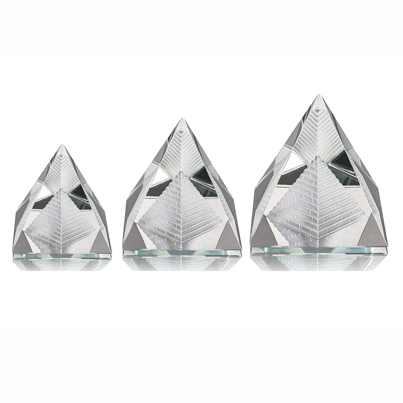 Hot 40mm 50mm 60mm 80mm 3D Crystal Glass Hollow Pyramid Energy Fengshui Ornament Carved Clear Pyramid
