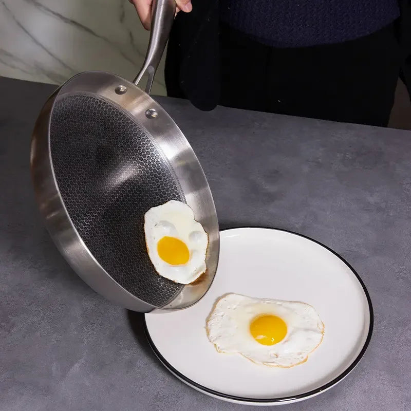 Custom 2.3mm Bottom Multi-Layer 304 Stainless Steel 18/10 Modern Kitchen Induction Non-Stick Honeycomb Pattern Large Egg Fryi