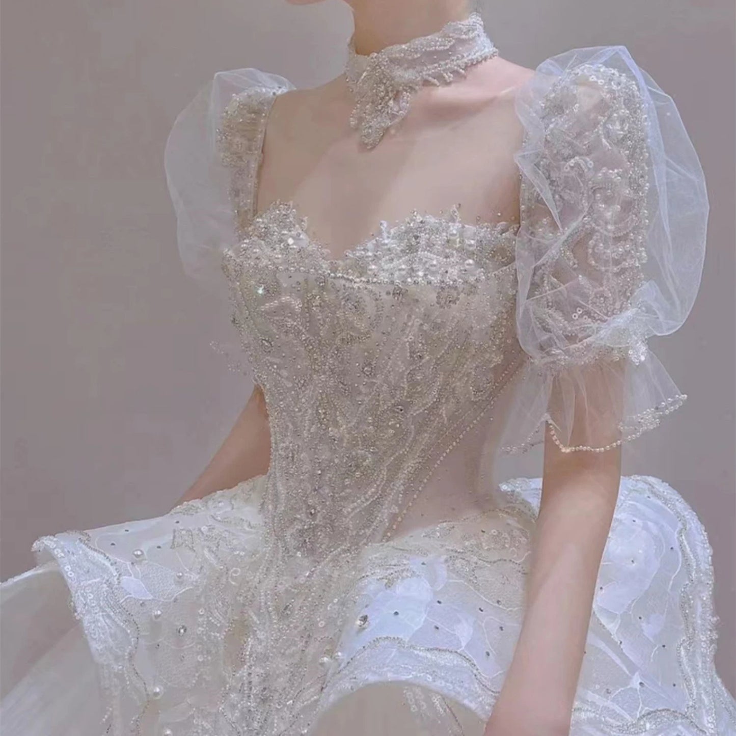 AL1328 Princess Wedding Dress 2025 New Bride Big Train Super Heavy Industry Dress Senior Texture Luxury Lace Wedding Dress
