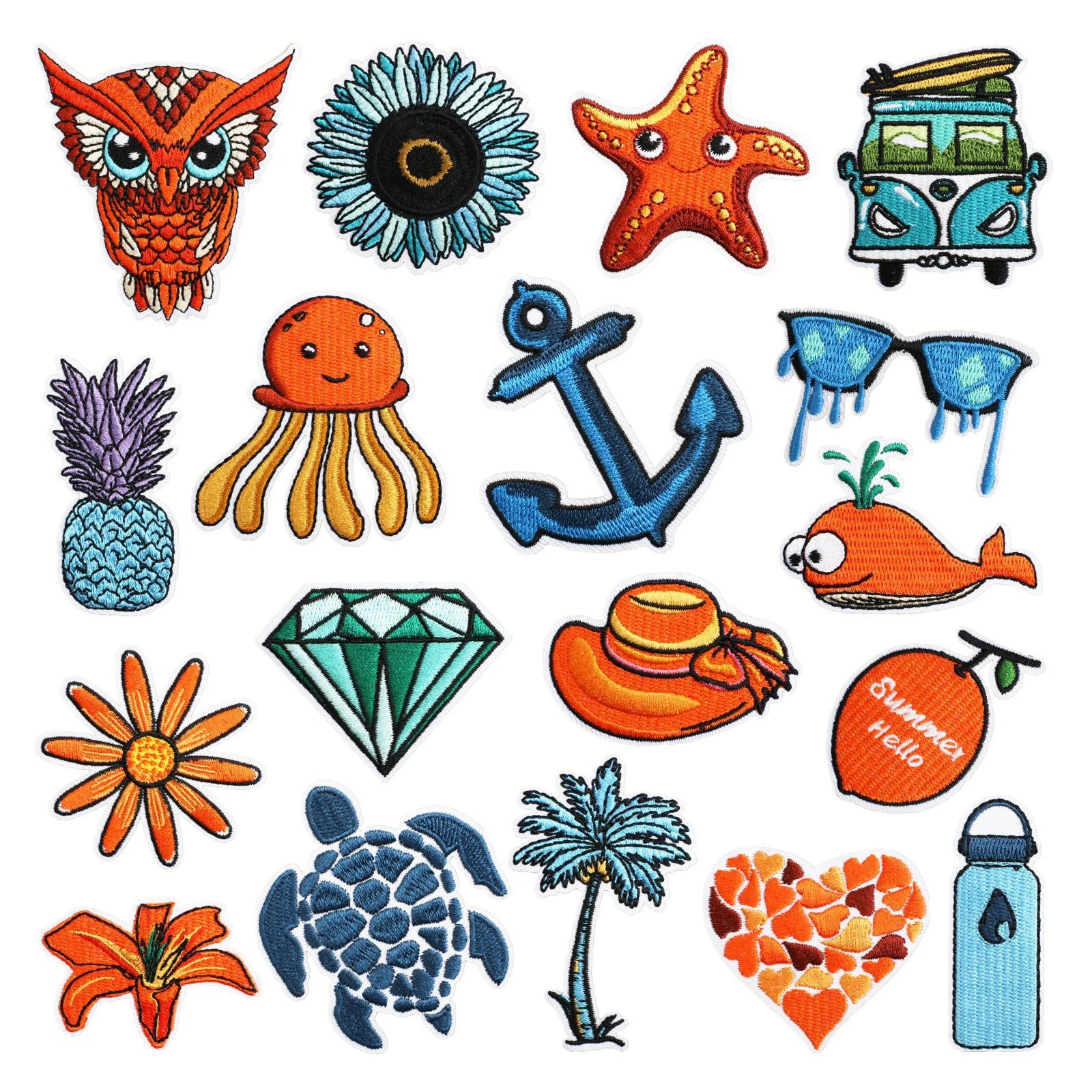 Camping Twill Handmade Embroidery Iron on Starfish Turtle Outdoor Patches