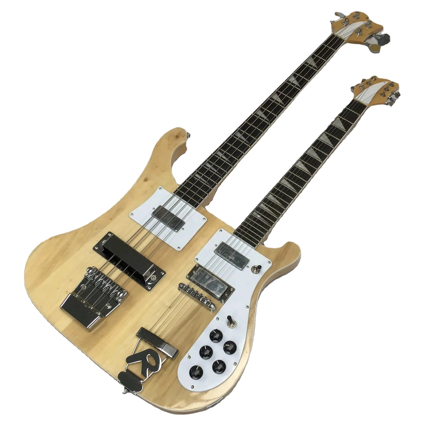 R-Brand Double Neck Electric Guitar 4+12 12+4 Rosewood Fretboard Mahogany Body Glossy H-H 20 Fret Wood Color Chrome Hardware
