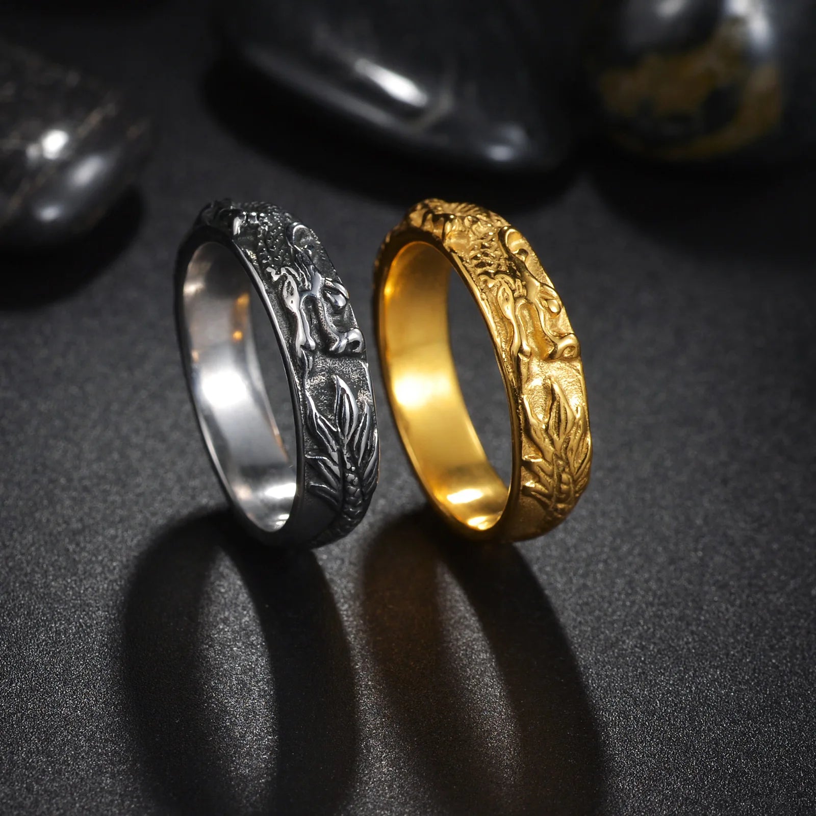 Anillos De Hombre Acero Inoxidable Ethnic Style Rotatable Spinner Ring Decompression Gold-plated Men's Rotating Dragon Ring