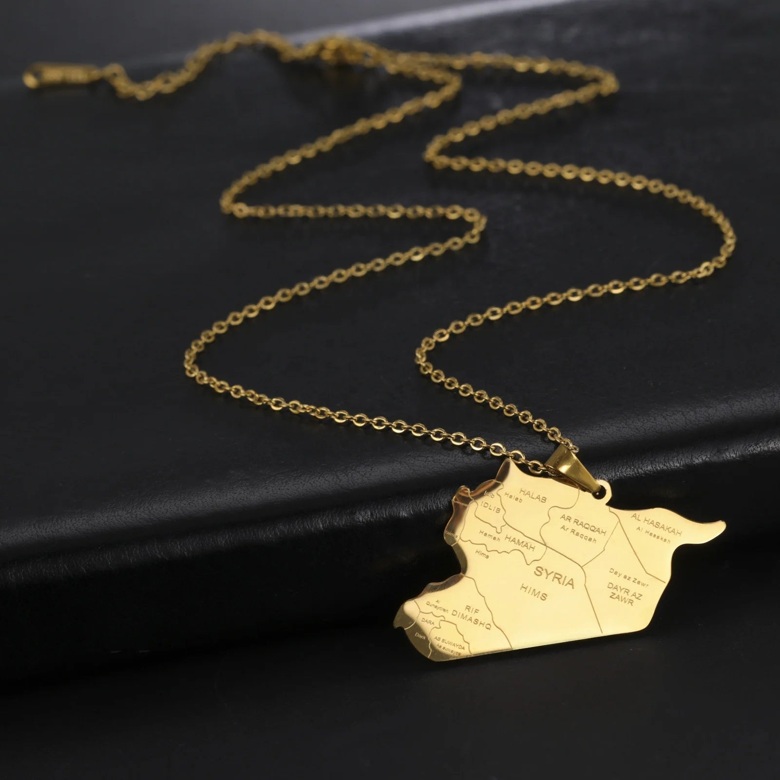 Syria Map With City Name Necklace Stainless Steel Middle East Regional Map Necklace Gift for Women and Men Wholesale