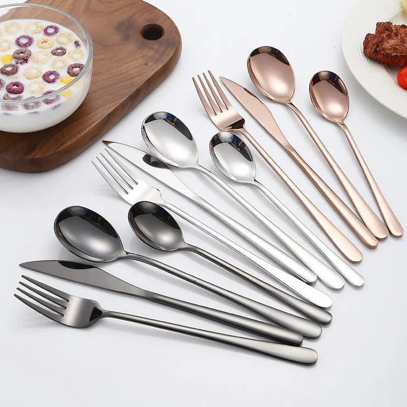 Hot Sale 304 Black Gold Western Stainless Steel High Quality Wedding Metal Knife Fork Spoon Slatware Set Silverware Cutlery S