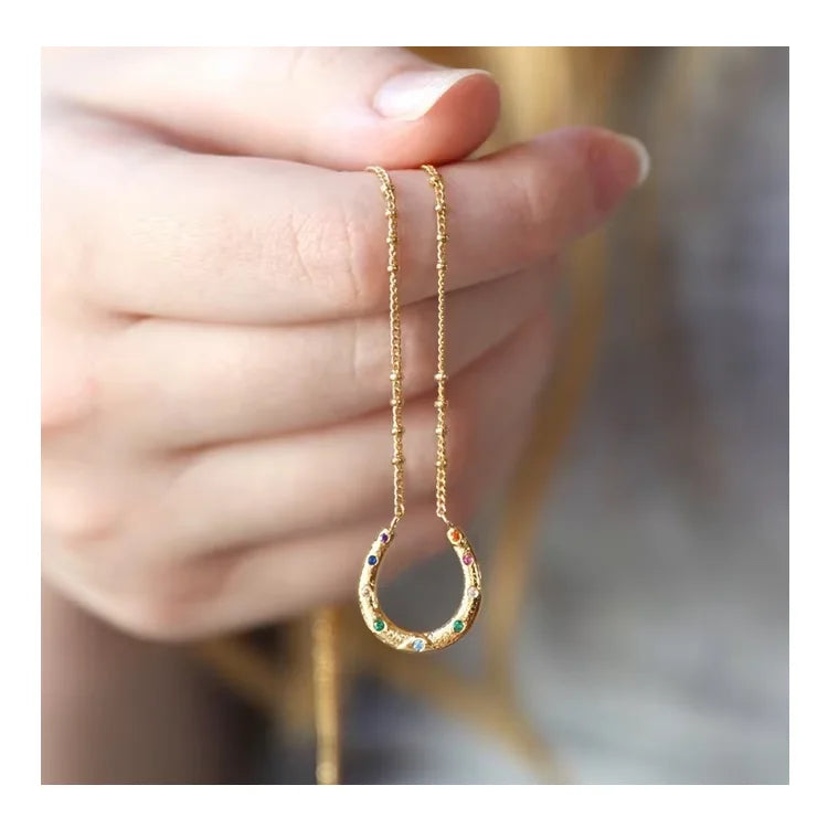 Wholesale Fashion Pour Femmes Stainless Steel Chain Rainbow Horse Shoe Horseshoe U Shaped Fine Necklace for Women Jewelry Gif