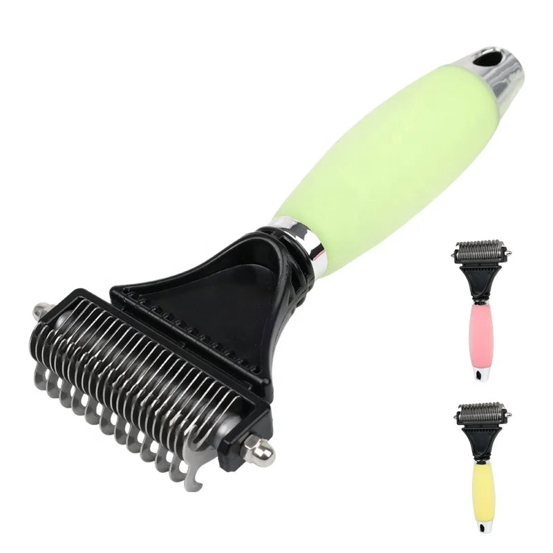 Factory Wholesale Silicone Handle Double Sided Pet Open Knot Comb Dog Safe Dematting Rake Grooming Comb