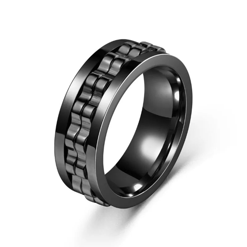 Men's 8mm Stainless Steel Black for Gear Ring Trendy Everything Batch Flower Rotating Anti-Anxiety Stress Reduction Ring