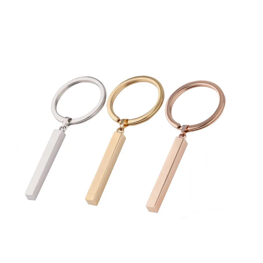 Promotion Custom Logo 3D Strip Bar Blank Keychain Stainless Steel Bar Keychain Cuboid Key Pendant