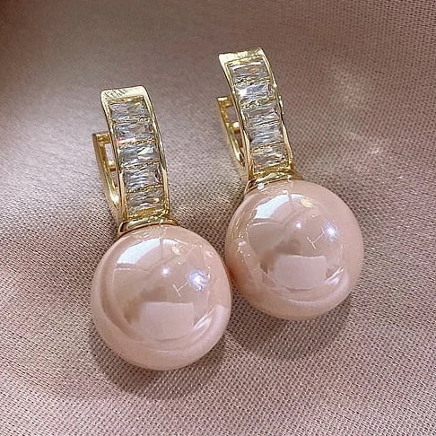 CAOSHI White/Pink Round Imitation Pearl Earrings for Women Gold Plating Temperament Lady's Wedding Party Trendy Jewelry Earri