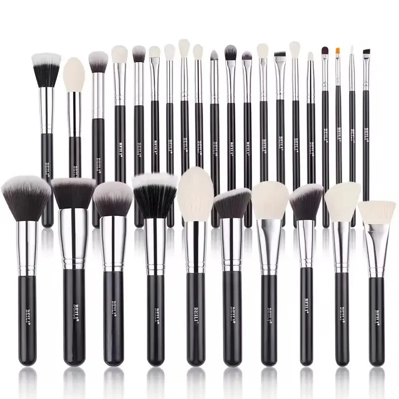 BEILI Low Moq 30pcs Black Handle Makeup Brushes Kit Makeup Tools and Accessories Set in Bag Original Blender Eyebrow Fan Powd