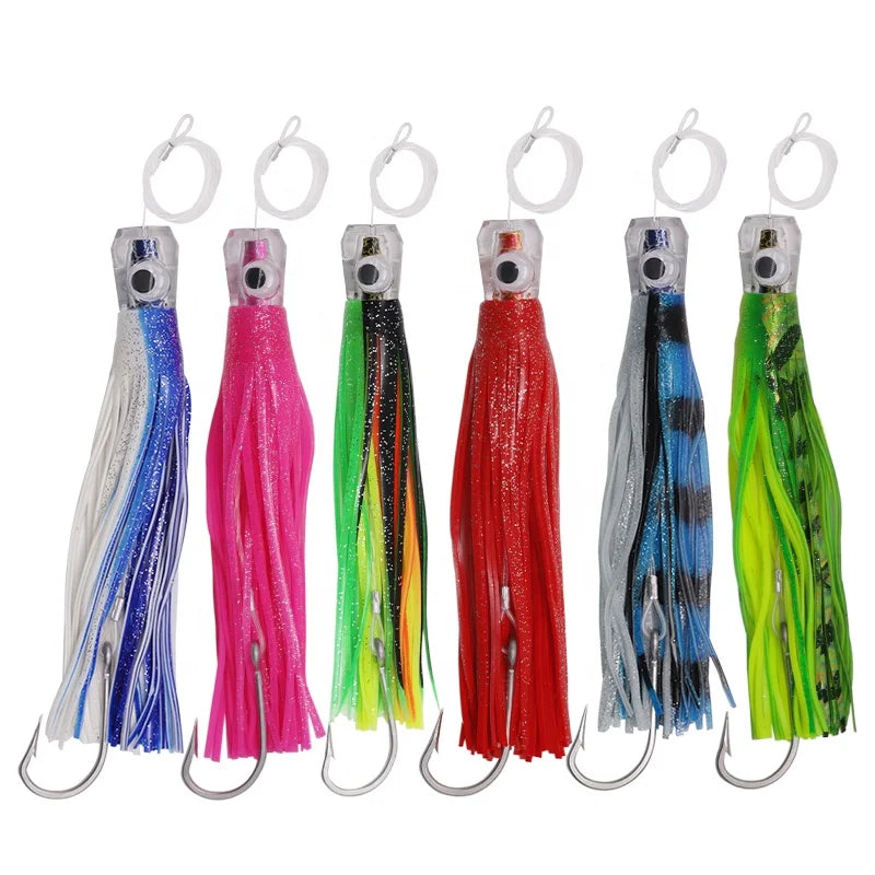 Saltwater Resin Head Tuna Octopus Trolling Lures Soft Squid Skirt Sea Fishing Jigging Artificial Bait Lure Kit River