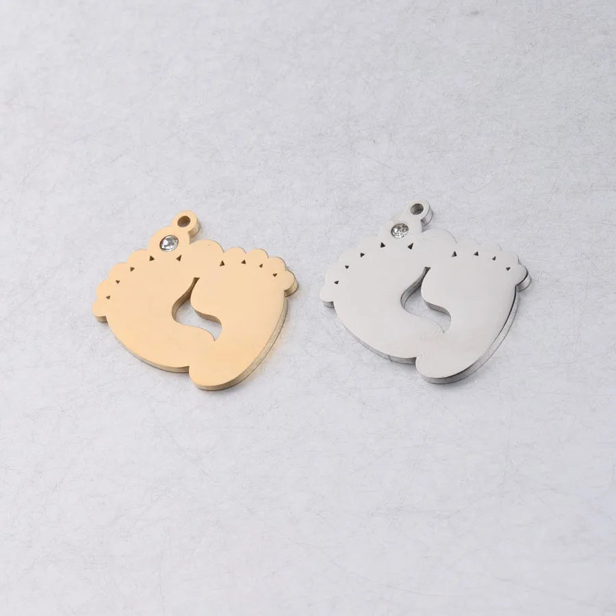 New Fashion DIY Crown Pendant Necklace with Gold Plated Stainless Steel Baby Feet Shape Charms for Bracelet Custom Jewelry