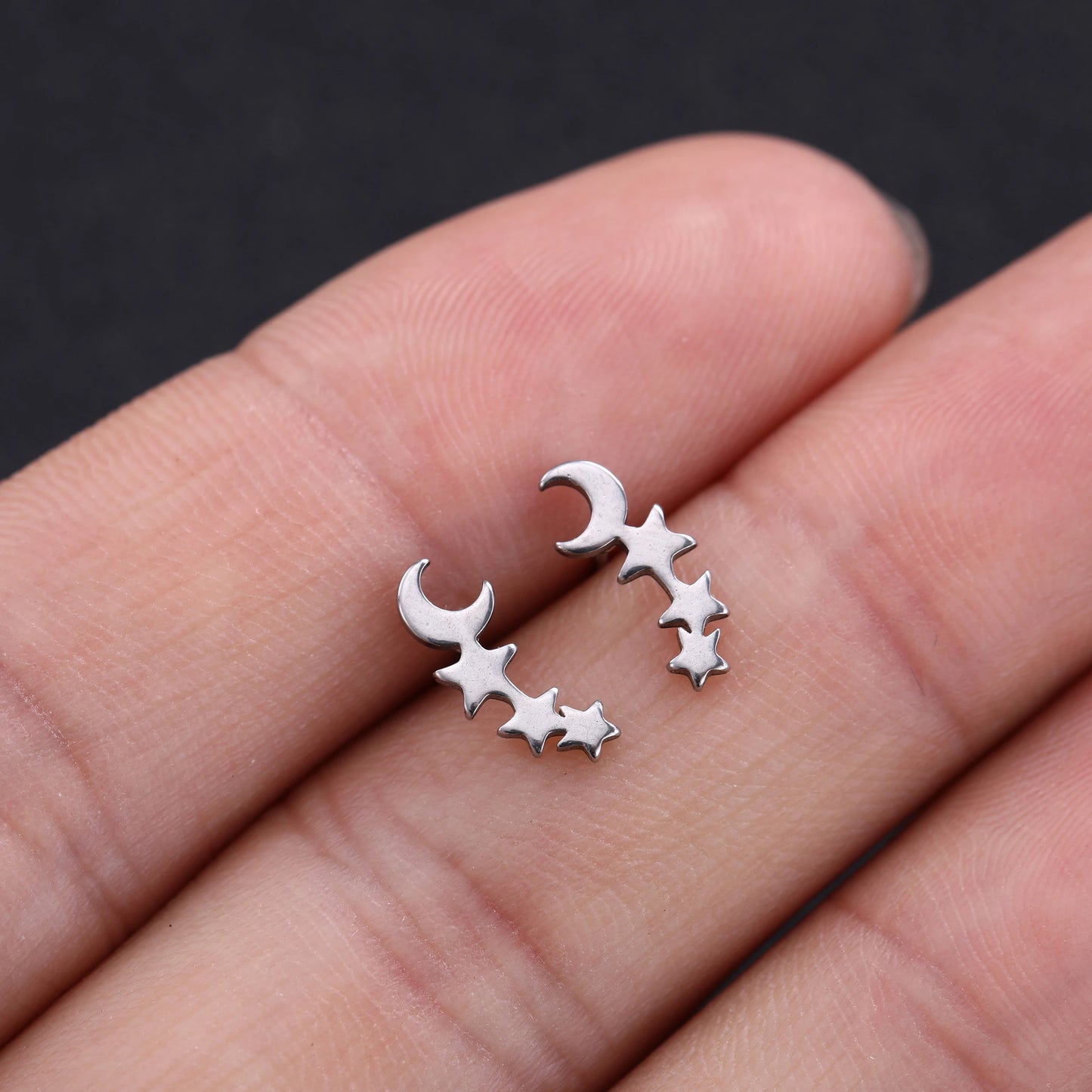 Cute Stars Moon Stud Earrings Tiny Linked Star Earrings for Women Girls Fashion Jewelry Birthday Party Gift