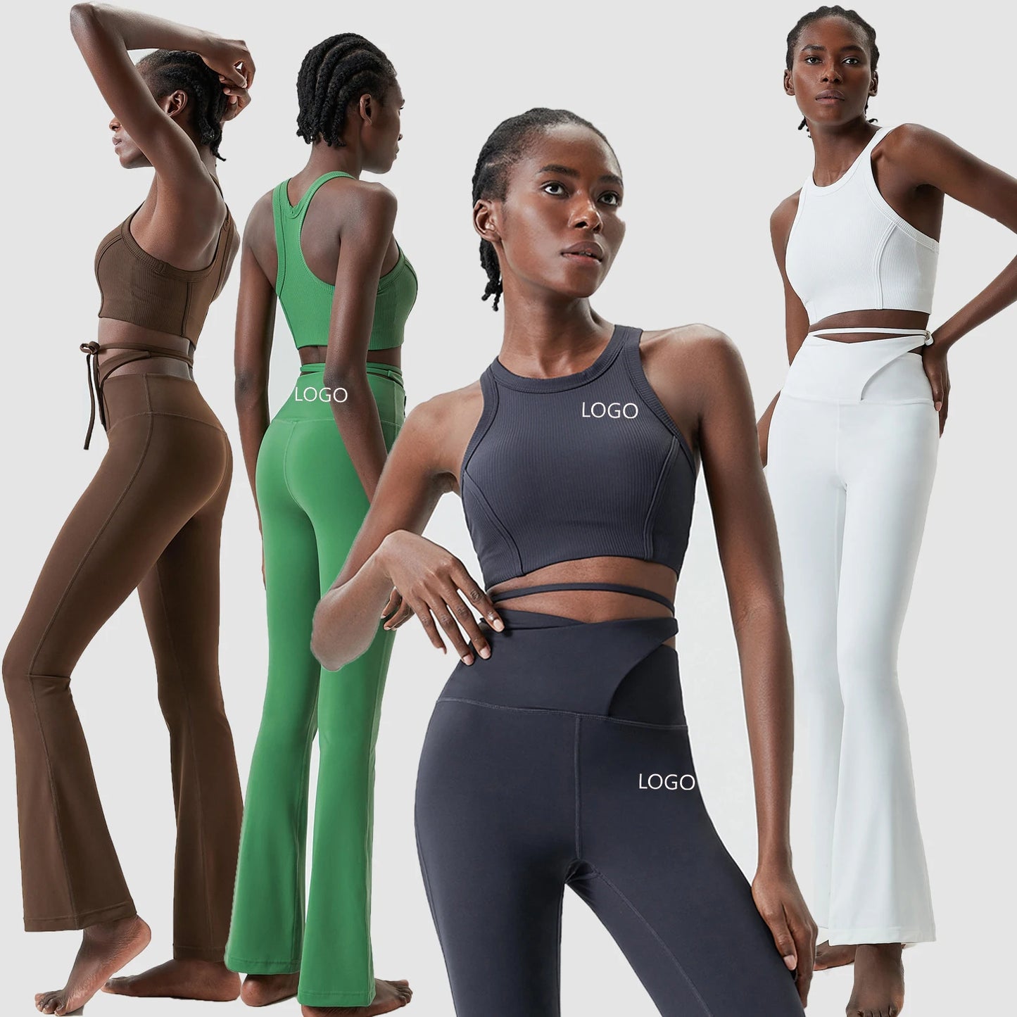 XW-YB422+LP441 Wholesale Fashion Elastic Solid Color Round Neck Flared Sports Gym Yoga Sets Fitness for Women