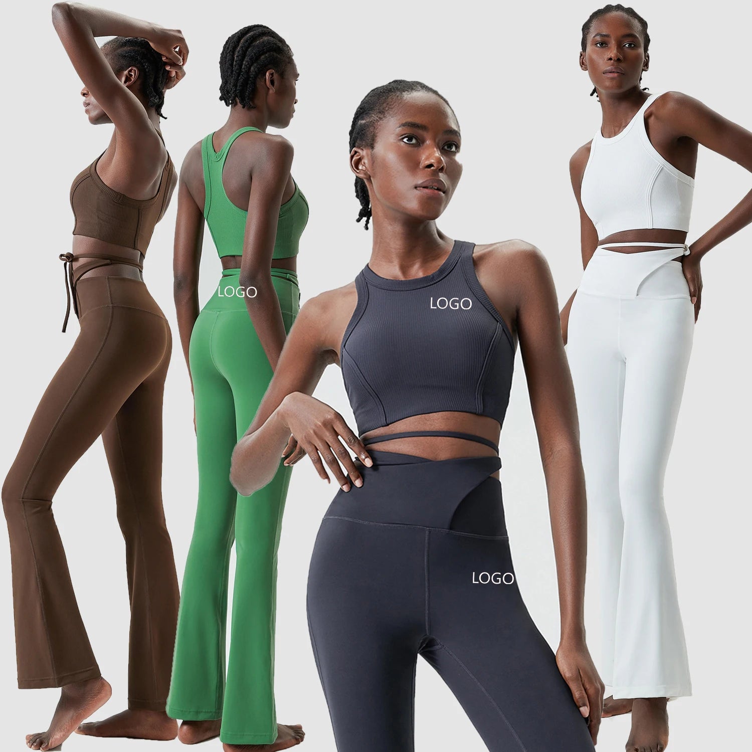 XW-YB422+LP441 Wholesale Fashion Elastic Solid Color Round Neck Flared Sports Gym Yoga Sets Fitness for Women