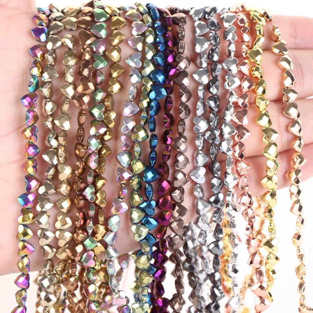 AAA+ 6mm Natural Stone Beads Plating Gold Faceted Heart Hematite Spacer Loose Beads for Jewelry Making Handmade DIY Bracelet
