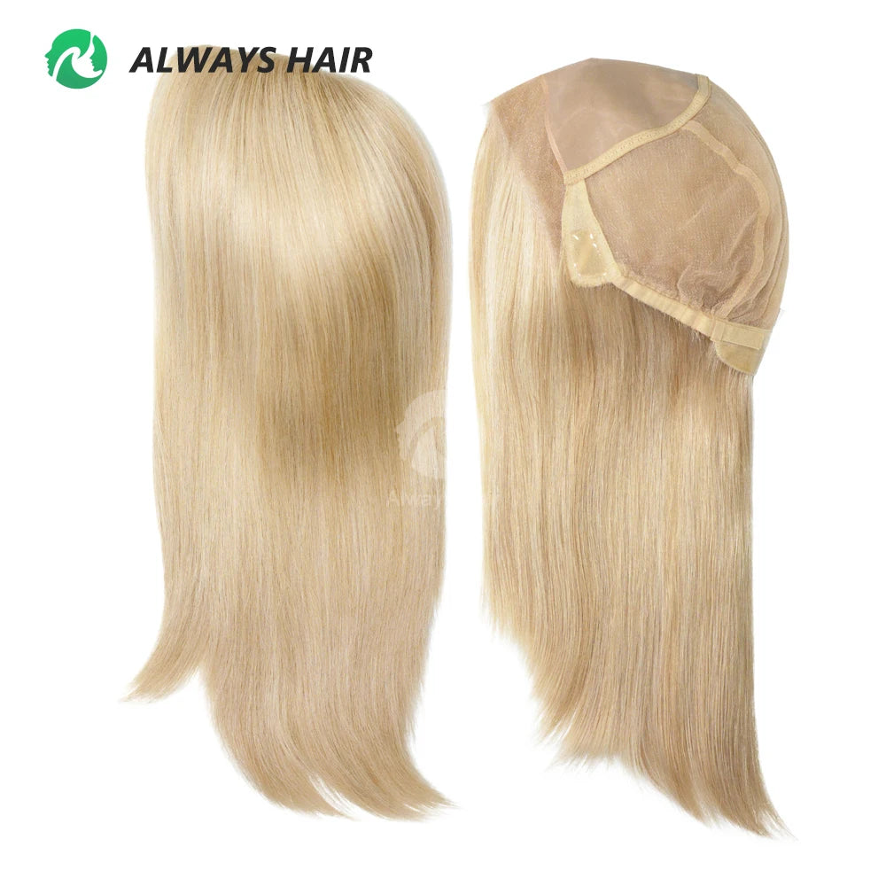 MW51 100% Chinese Cuticle Remy Hair Straight Blonde Transparent Lace Front Wigs 13 Inches 120% Density Hand Tied for Women