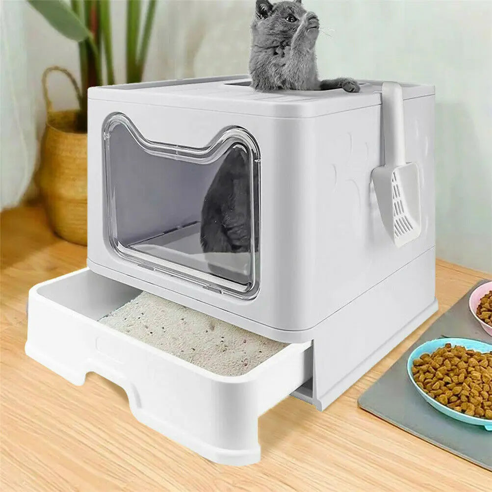 Closed Cat Litter Box Entrance Splash-proof Large Self Cleaning Cat Litter Box Foldable for Cats
