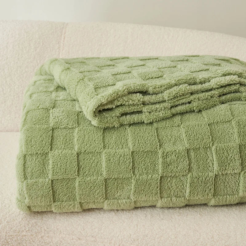 Custom White Fleece Waffle Blanket Bed Blanket Sage Green Flannel Blankets for Winter