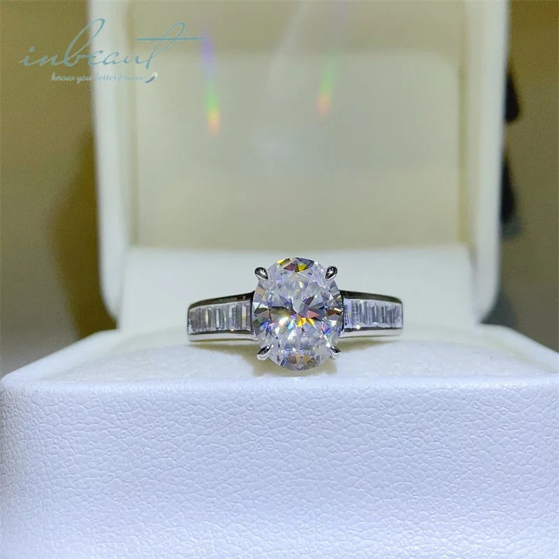 Silver 925 Original 3 Carat Brilliant Cut Diamond Test Past D Color Oval Moissanite Ring for Wedding Real Gemstone Jewelry