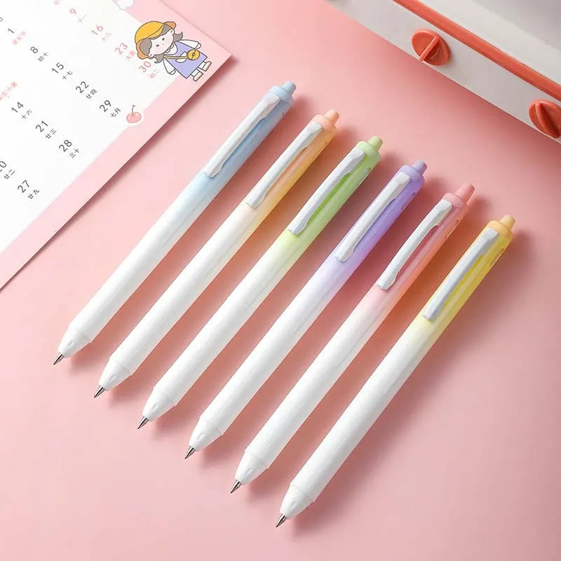 Cute Macaron rainbow Gradient Gel Pen Creative Color Student Rollerball Pen Black 0.5mm