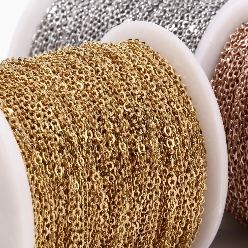 GP Flat Cable Bulk Chain Gold Plated Stainless Steel Cross Chain Permanent Jewelry Chains Making Bracelets and Necklaces Supp