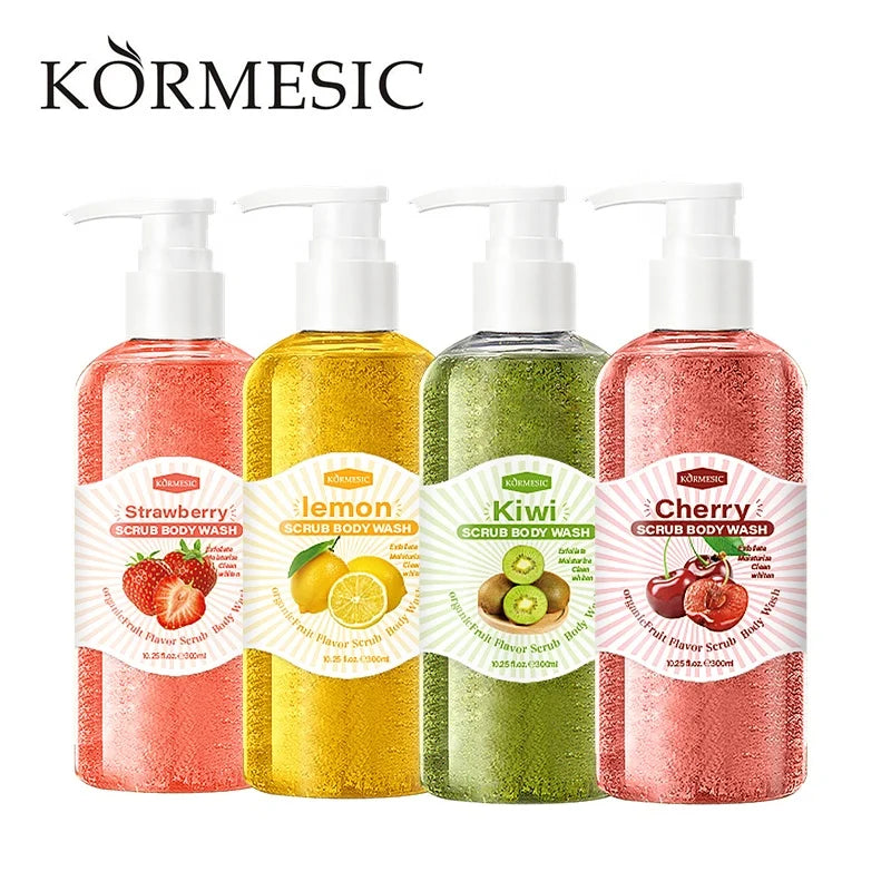 KORMESIC Exfoliating Whitening Strawberry Cherry Kiwi Lemon Body Scrub Shower Gel
