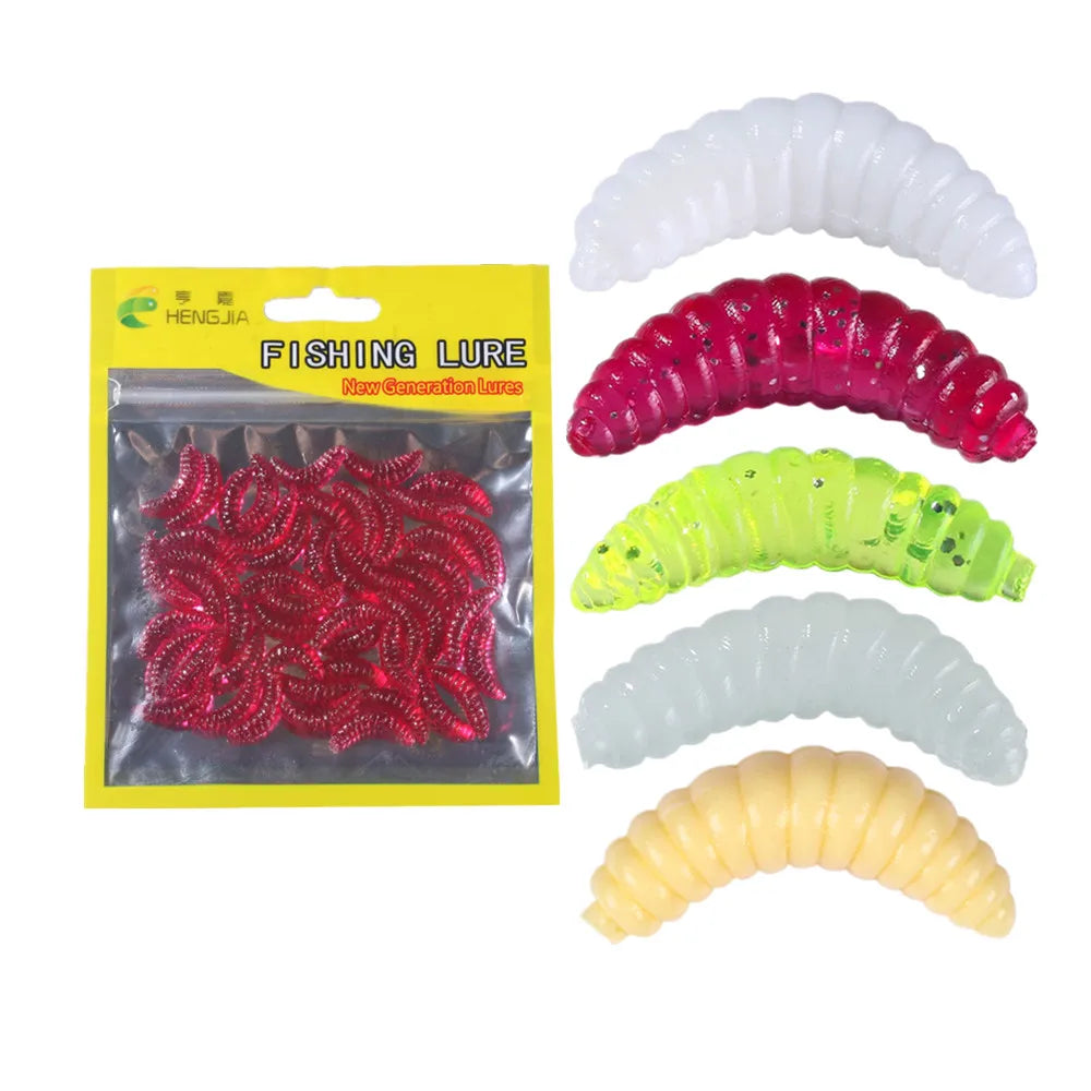 50pcs/bag Wholesale 2cm Artificial Soft Plastic Bread Bug Worm Rubber Bait Fishing Lure