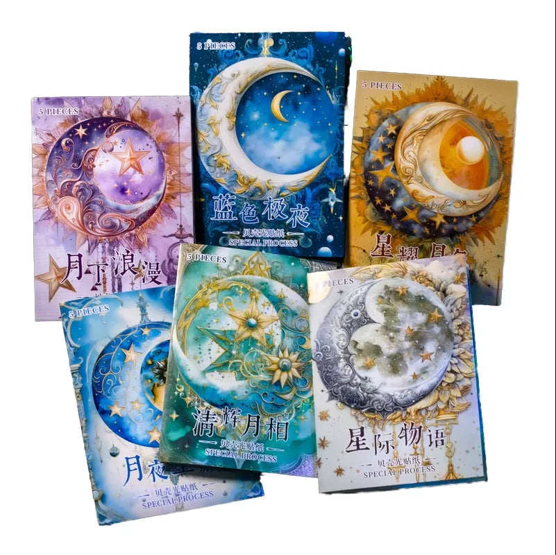 5 Sheets/pack of Stickers Mysterious Interstellar Series Universe Themed Ledger DIY Decoration 6 Styles As a Base