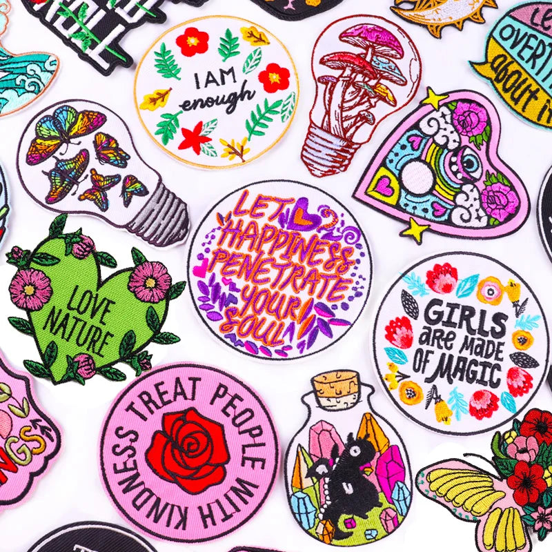 Cartoon Letters Flower Iron on Patch Wholesale Embroidery Patches for Clothing DIY Applique Custom Logo Embroidered Patch