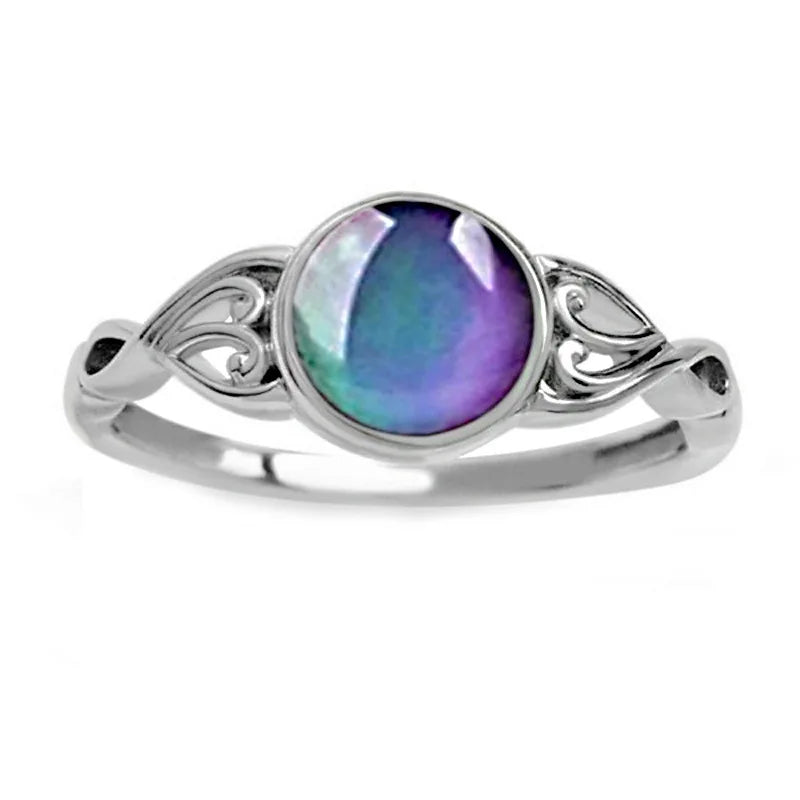Creative Temperature Changes Round Shape Crystal Rings Silver Rings Retro Jewelry Crafts Charms Mood Rings
