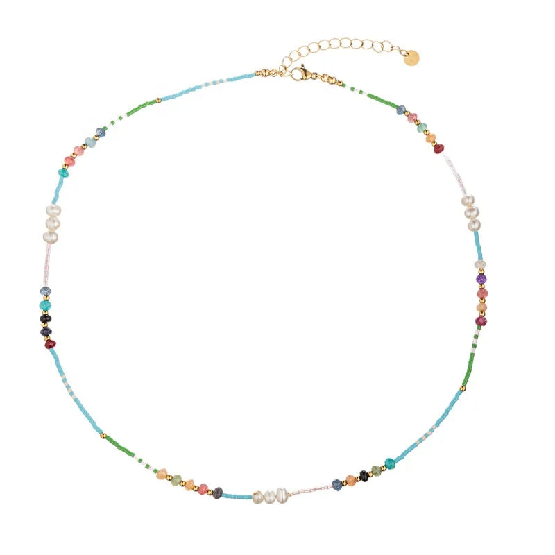 Y2K Lucky Natural Stone Chakra Freshwater Pearl Necklace Gemstone Necklaces for Women Multi Colored