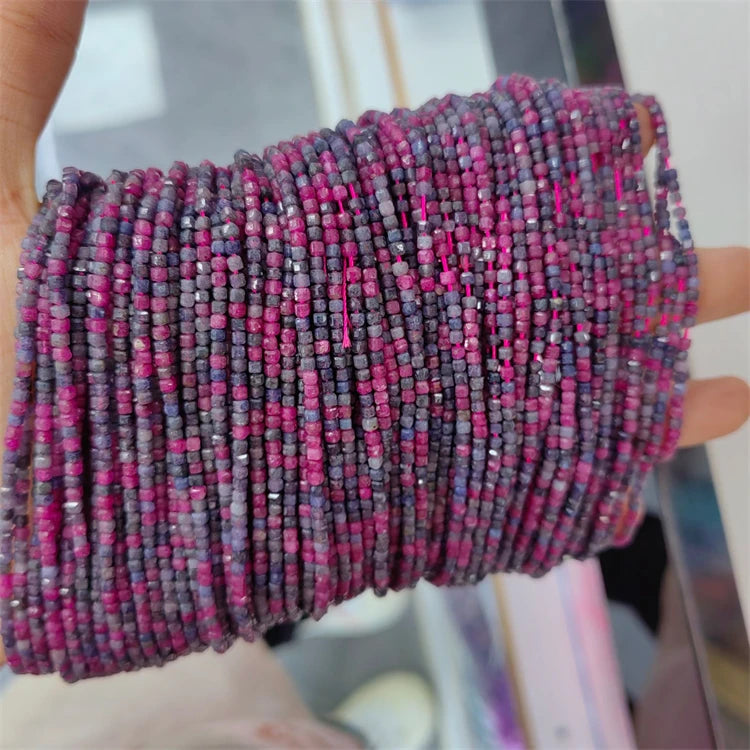 2mm Genuine Real Natural Faceted Cube Square Ruby Sapphire Mixed Beads Stone Gemstone Beads for DIY Jewelry Making Full Stran