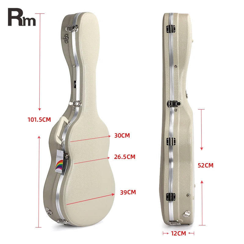 RAS-C-WHT Rm Rainbow Acoustic Guitar Case Abs Waterproof Hard Case 41 Inch Gig Bag 0.6 Inch Thick Padding Guitar Bass Hard ca
