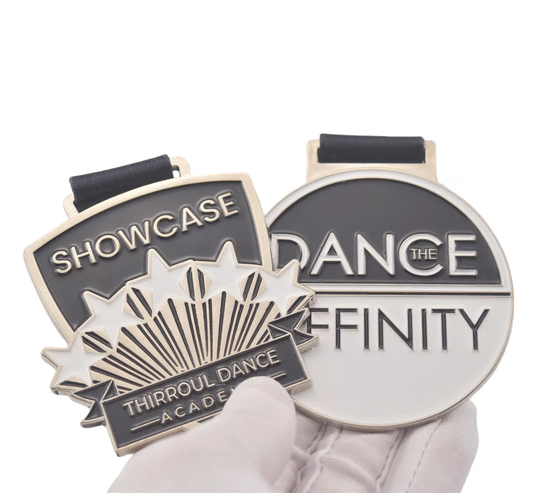 Custom Australia Black White Round Shield Star Dance Medal with Award Metal Sport Silver Rhythmic Gymnastics Medals for Acade